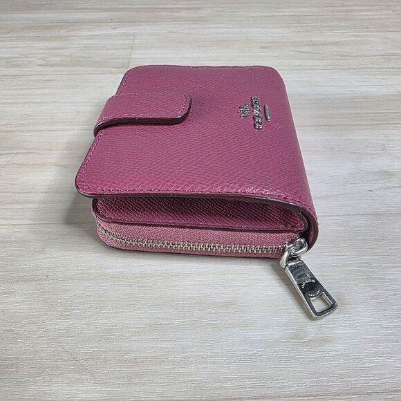Coach Medium‎ Corner Zip Wallet Crossgrain Leather Silver Pink F52692 - Picture 6 of 15